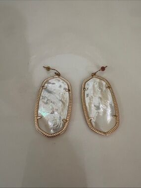 Gold-Trim White Mother-of-Pearl Drop Earrings